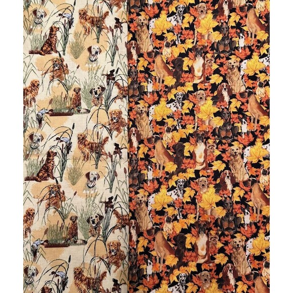 Fall Autumn Dog Retriever Fabric 100% Cotton Quilting Leaves Hunting - 1.75 yds - Picture 1 of 2